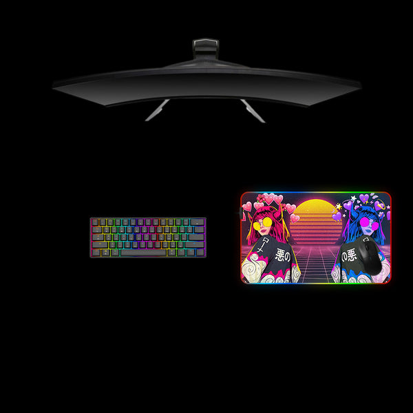 Vaporwave Girls Design Medium Size RGB Lit Gamer Mousepad