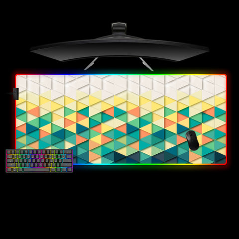 Vibrant Triangles Design XL Size RGB Illuminated Gaming Mouse Pad, Computer Desk Mat
