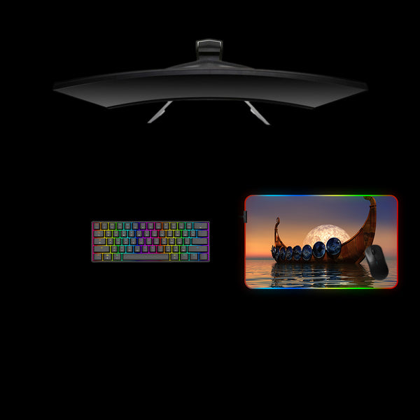 Viking Boat Design Medium Size RGB Light Gamer Mouse Pad, Computer Desk Mat