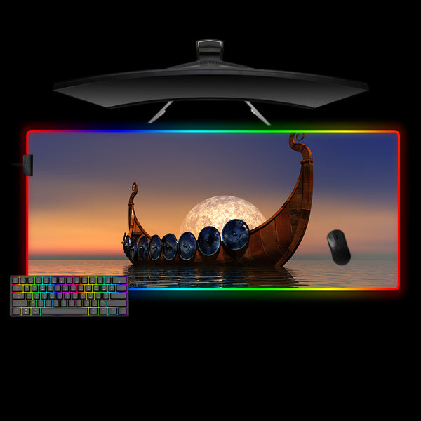 Viking Boat Design XL Size RGB Light Gamer Mouse Pad, Computer Desk Mat