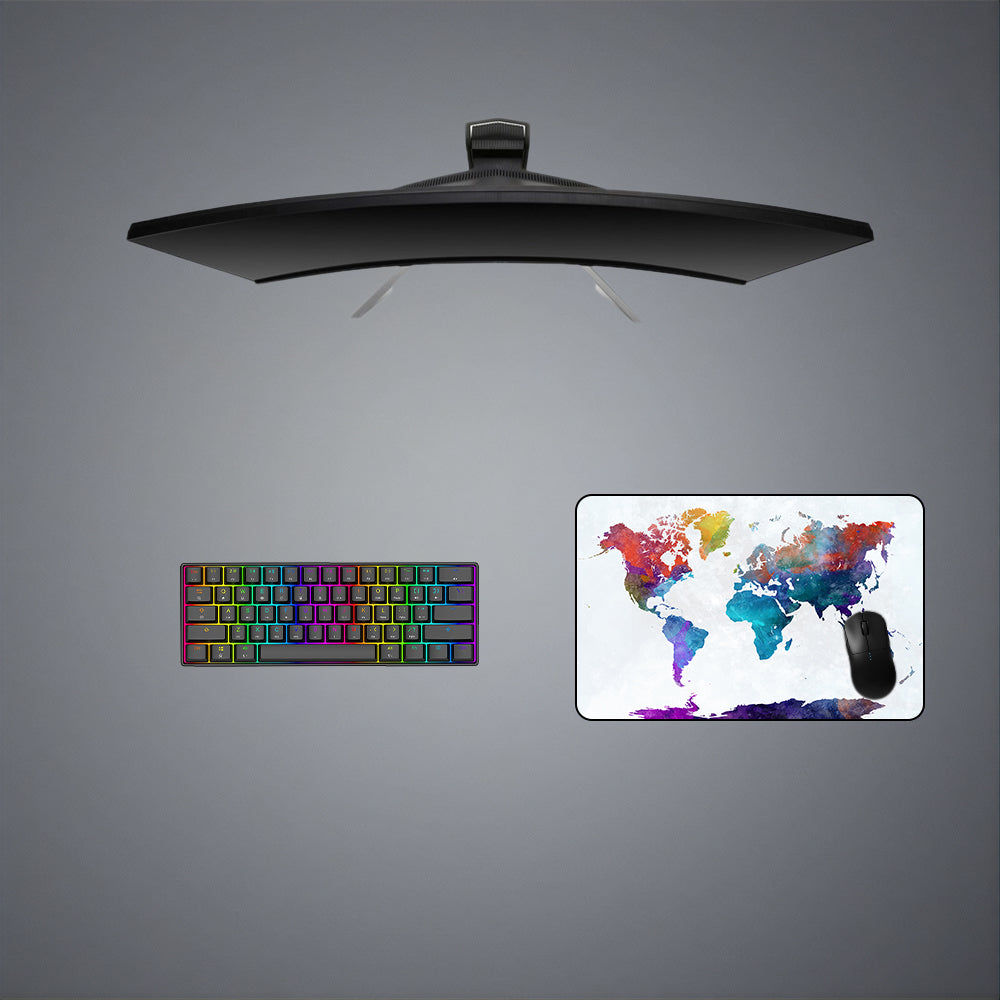 Watercolor World Map Design Medium Size Gaming Mouse Pad, Computer Desk Mat