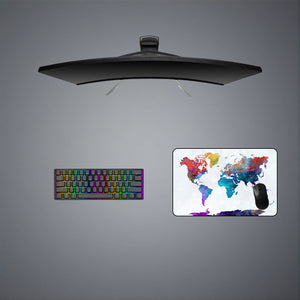 Watercolor World Map Design Medium Size Gaming Mouse Pad, Computer Desk Mat