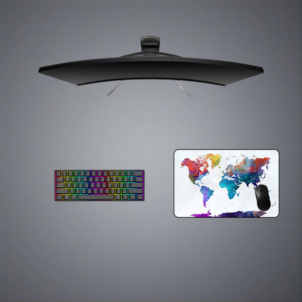 Watercolor World Map Design Medium Size Gaming Mouse Pad, Computer Desk Mat
