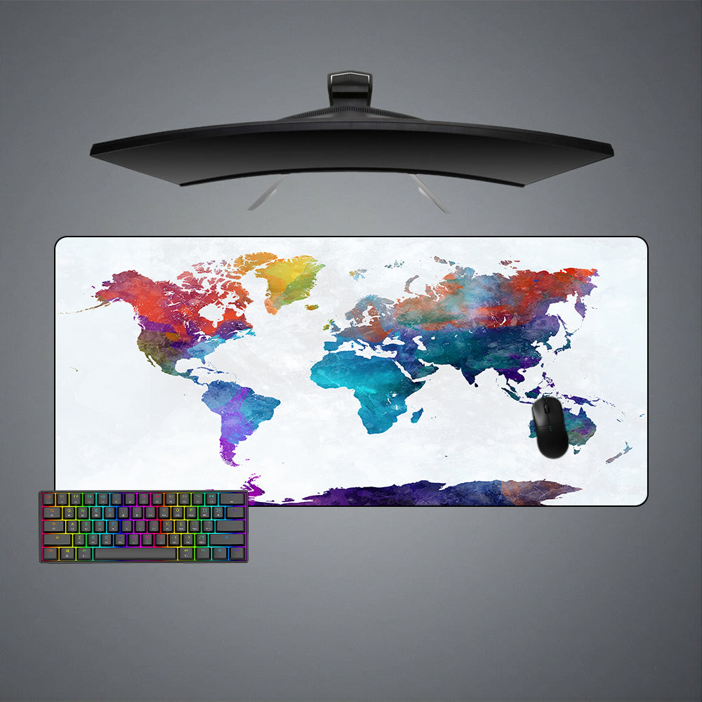 Watercolor World Map Design XL Size Gaming Mouse Pad, Computer Desk Mat
