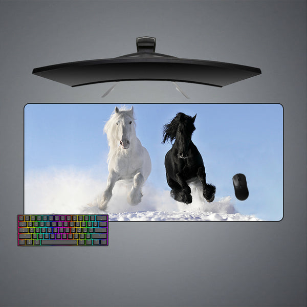 White & Black Horses Design Large Size Gaming Mouse Pad, Computer Desk Mat