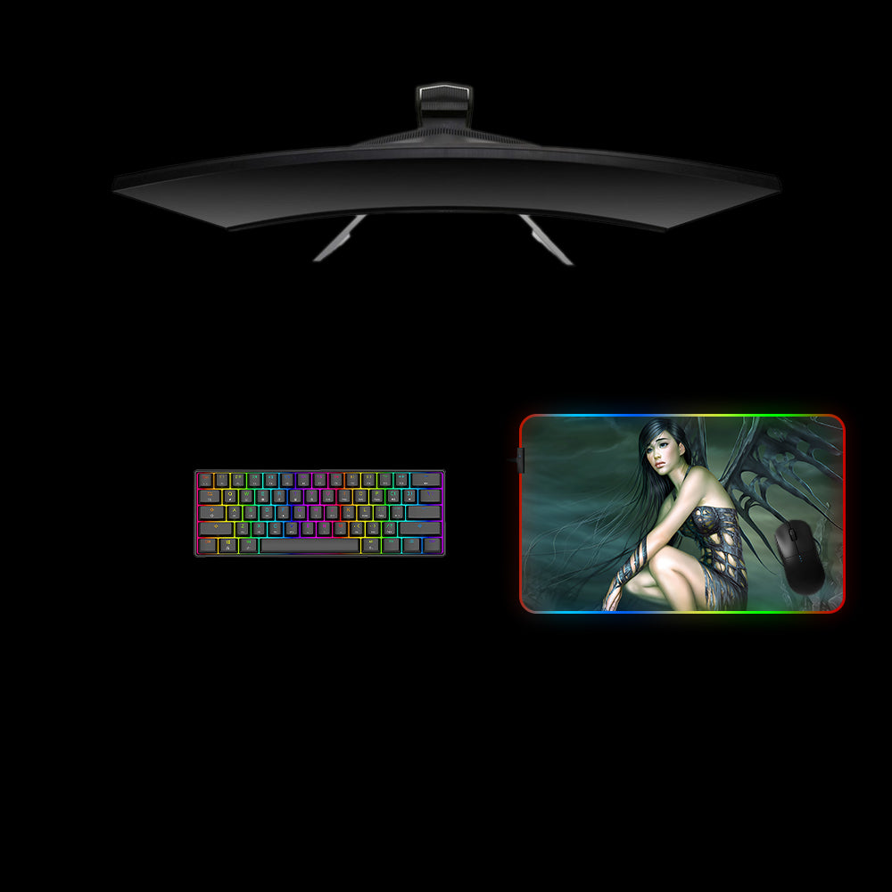 Winged Girl Design Medium Size RGB Light Gamer Mouse Pad, Computer Desk Mat