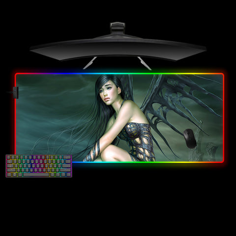 Winged Girl Design XL Size RGB Light Gamer Mouse Pad, Computer Desk Mat