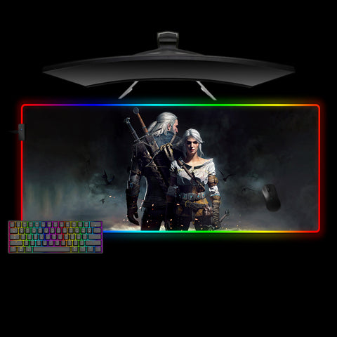 Witcher Geralt & Ciri Design Large Size RGB Lighting Gaming Mouse Pad, Computer Desk Mat