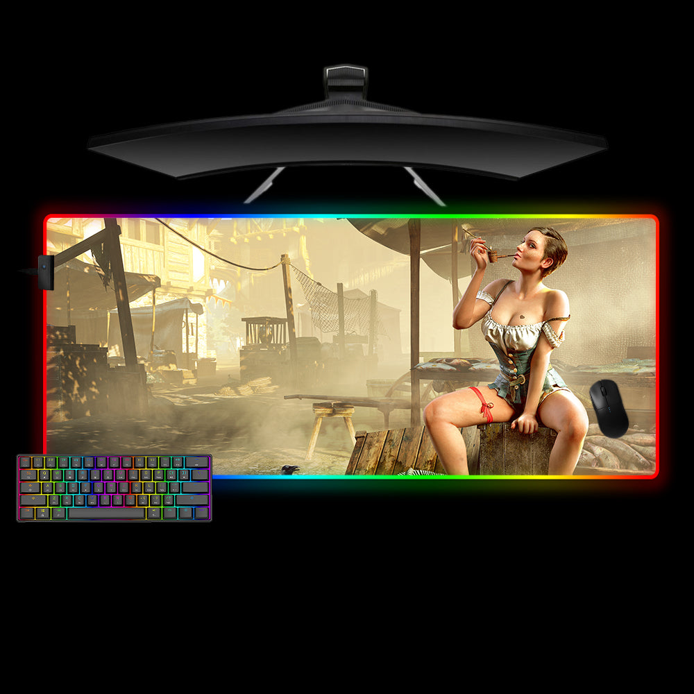 Witcher Market Design Extra Large Size RGB Lighting Gamer Mouse Pad, Computer Desk Mat