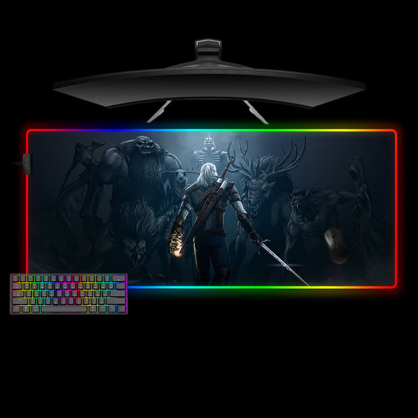 Witcher Monsters Design XL Size RGB Lighting Gaming Mouse Pad, Computer Desk Mat
