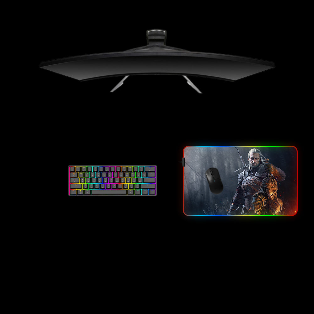 Witcher Trophies Design Medium Size RGB Lighting Gamer Mouse Pad, Computer Desk Mat