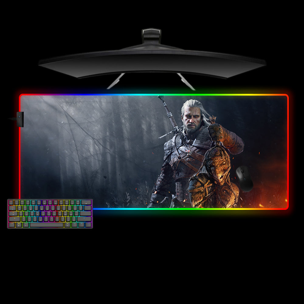 Witcher Trophies Design XL Size RGB Lighting Gamer Mouse Pad, Computer Desk Mat