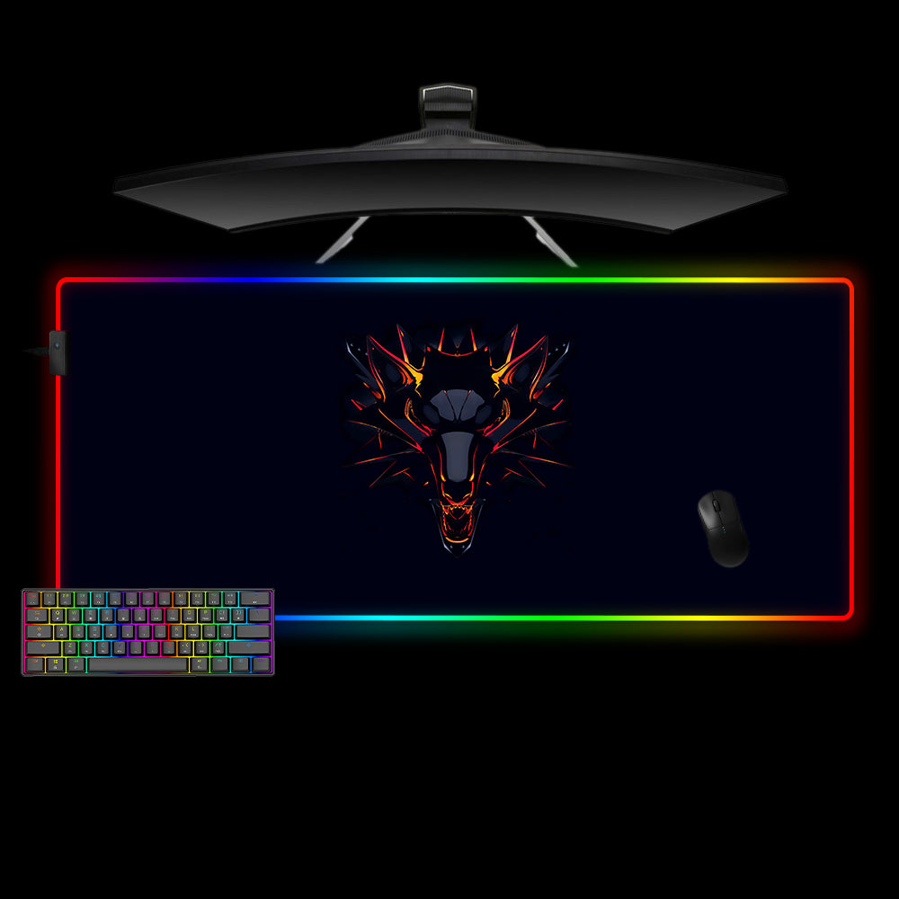 Witcher Wolf Medal Design XL Size RGB Lighting Gaming Mousepad, Computer Desk Mat