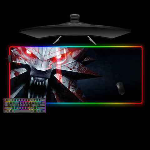 Witcher Wolf Medallion Design Extra Large Size RGB Lighting Gamer Mouse Pad, Computer Desk Mat