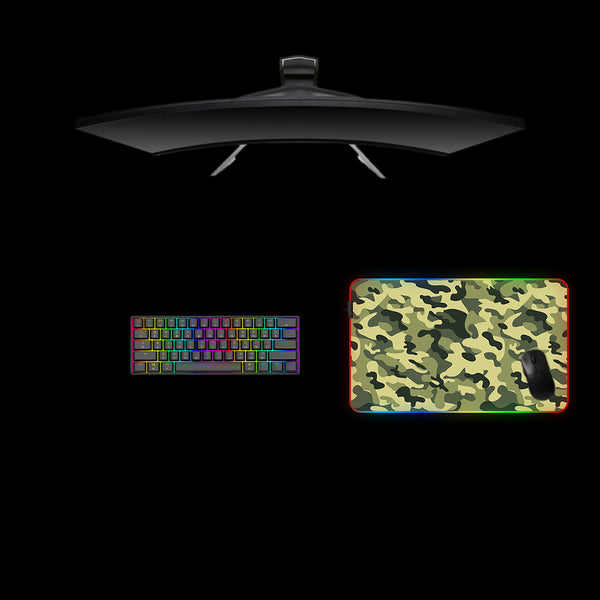 Woodland Camouflage Design Medium Size RGB Backlit Gaming Mouse Pad, Computer Desk Mat