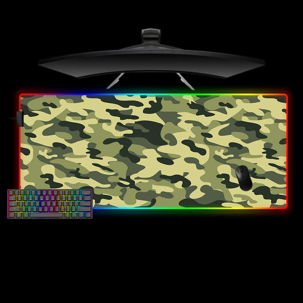 Woodland Camouflage Design XL Size RGB Backlit Gaming Mouse Pad, Computer Desk Mat