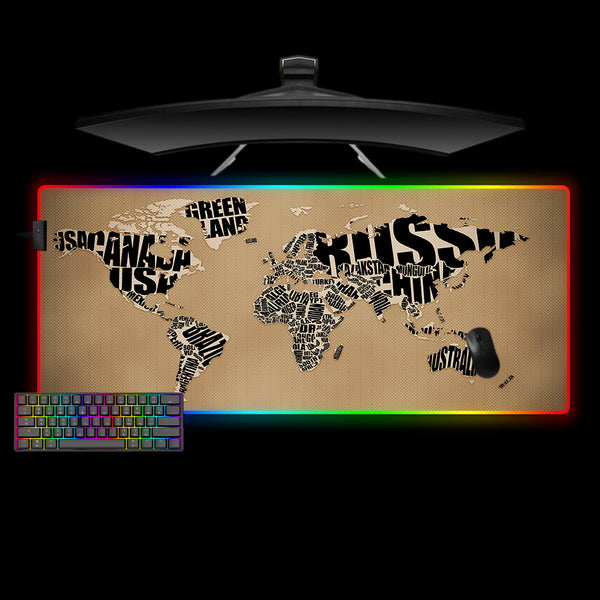 Word Map Design XL Size RGB Light Gamer Mouse Pad, Computer Desk Mat