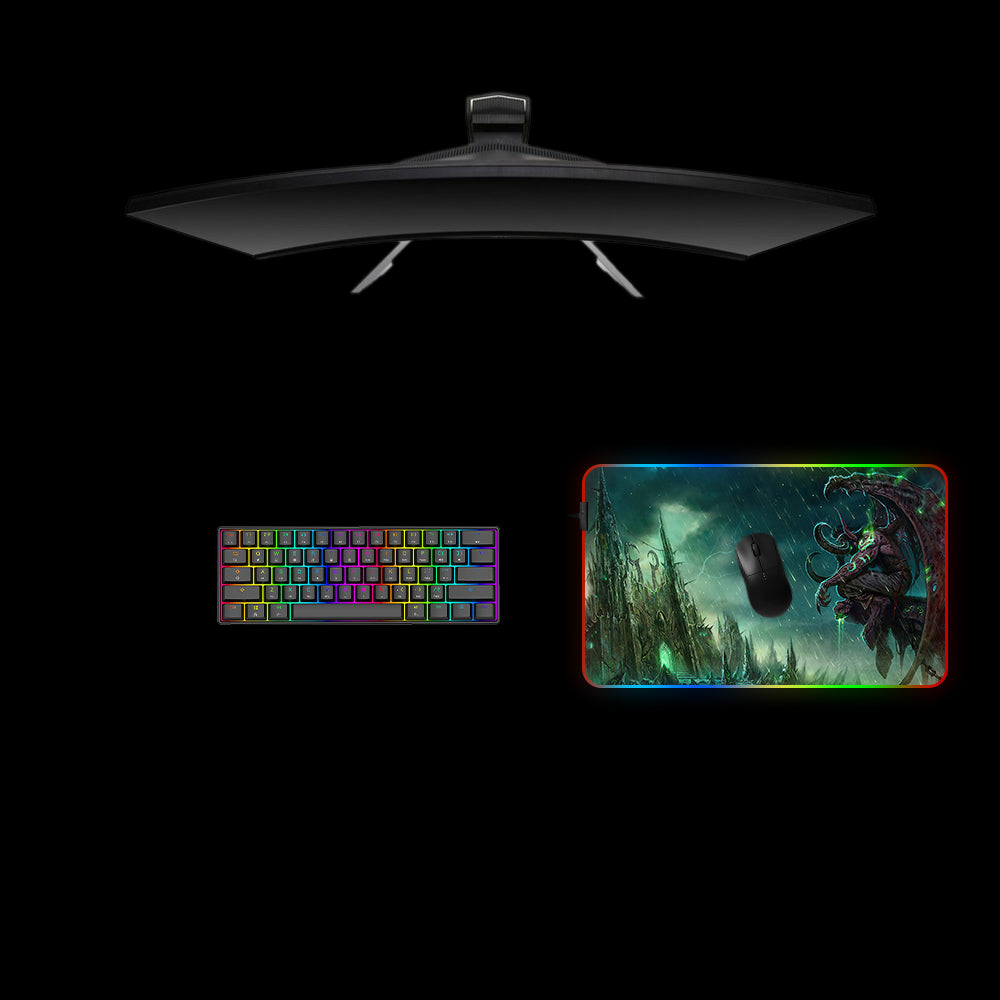 Warcraft Tomb of Sargeras Illidan Design Medium Size RGB Illuminated Gaming Mouse Pad, Computer Desk Mat