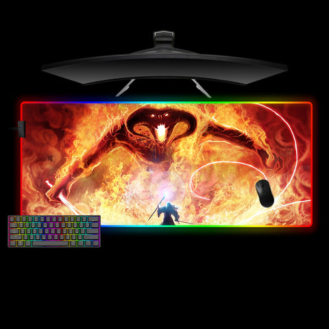 Large size RGB lit gamer mouse pad with "You shall not pass" printed design