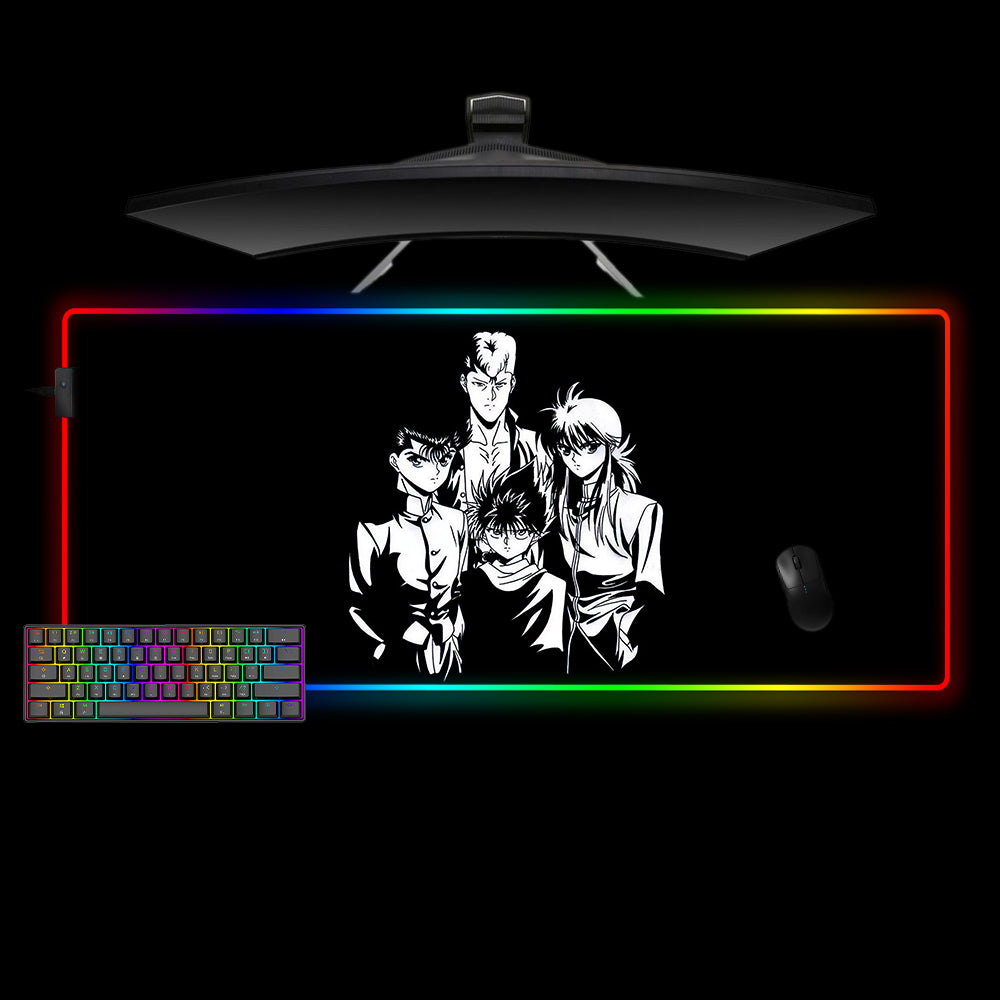 Yu Yu Hakusho Black & White Design XL Size RGB Illuminated Gaming Mouse Pad, Computer Desk Mat