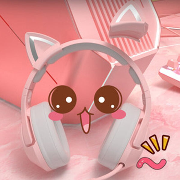Pink Cat Ear Cute Girl Wired RGB Gaming Headset 7.1 Surround Sound with Microphone