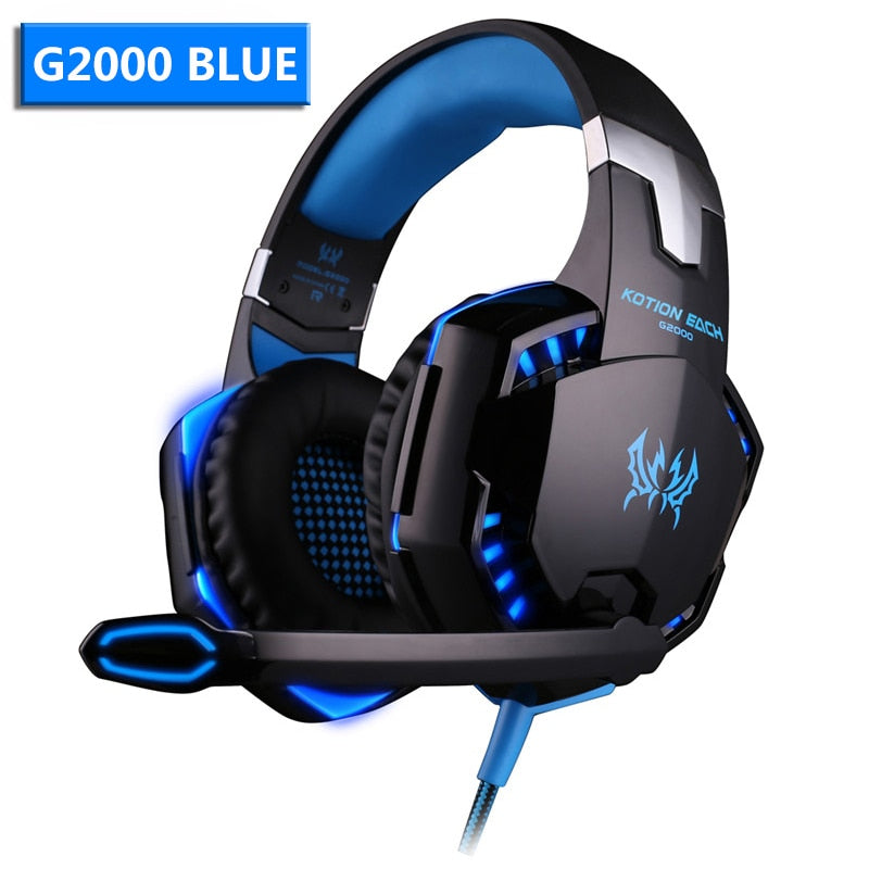 Wired Gaming Headset Surround Sound Deep Bass Stereo Headphones with Microphone - Blue, Red, Orange Color with Matching LED