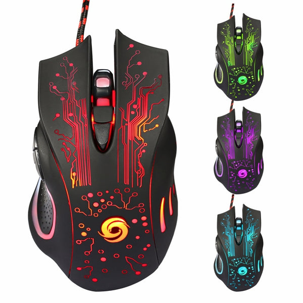 USB Wired 4 Color LED Light Optical Gaming Mouse 6 Buttons 3200 DPI