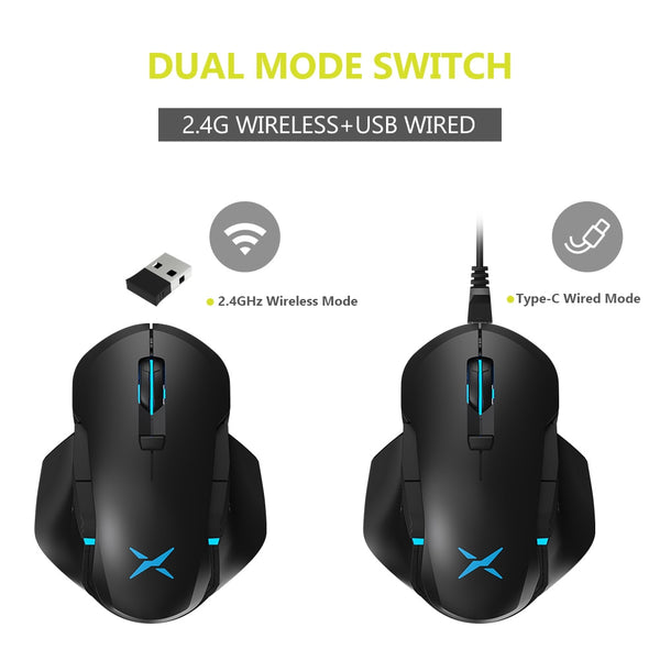 Delux Wireless RGB Gaming Mouse PMW3389 Sensor, 8 Buttons, Left and Right Hand