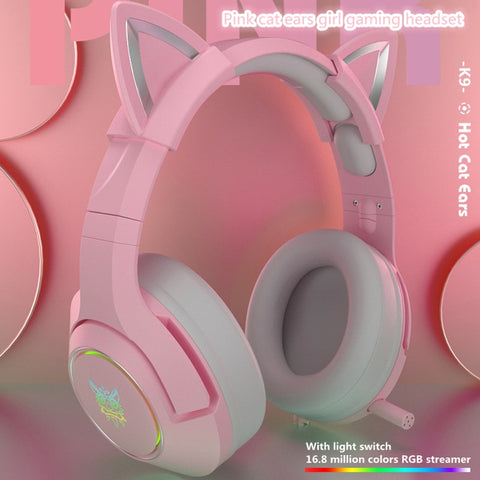 Pink Cat Ear Cute Girl Wired RGB Gaming Headset 7.1 Surround Sound with Microphone