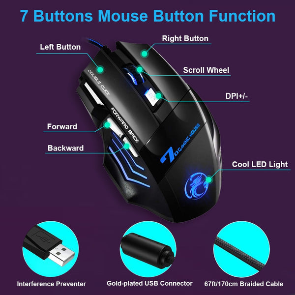 Wired Gaming Mouse 7 Button LED 5500 DPI - Mouse