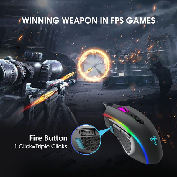 RGB Wired FPS Gaming Mouse with Dedicated Rapid Fire Key, 8 Buttons, 7200 DPI - FPS Mice