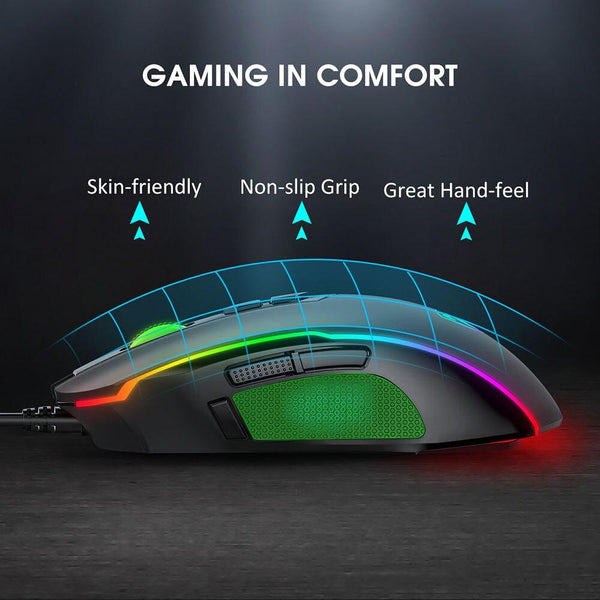 RGB Wired FPS Gaming Mouse with Dedicated Rapid Fire Key, 8 Buttons, 7200 DPI - Ergonomic Shape