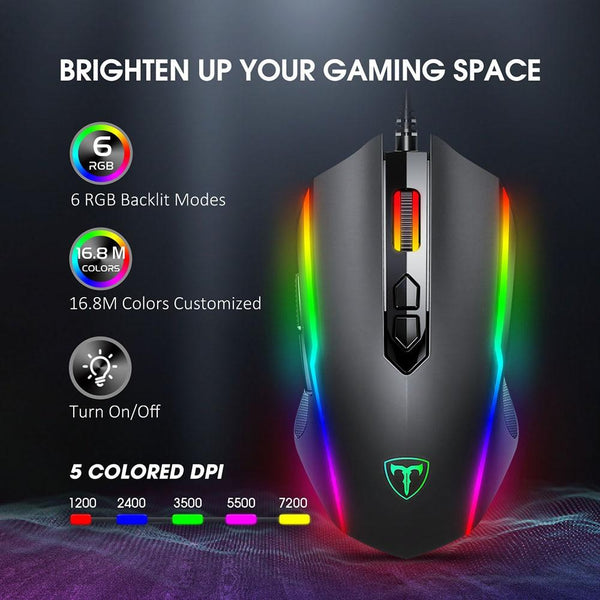RGB Wired FPS Gaming Mouse with Dedicated Rapid Fire Key, 8 Buttons, 7200 DPI - LED Lights