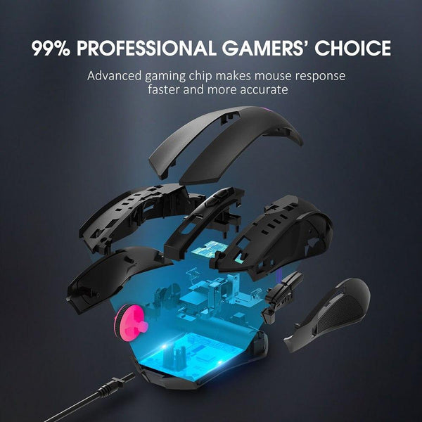 RGB Wired FPS Gaming Mouse with Dedicated Rapid Fire Key, 8 Buttons, 7200 DPI - Pro Gamer