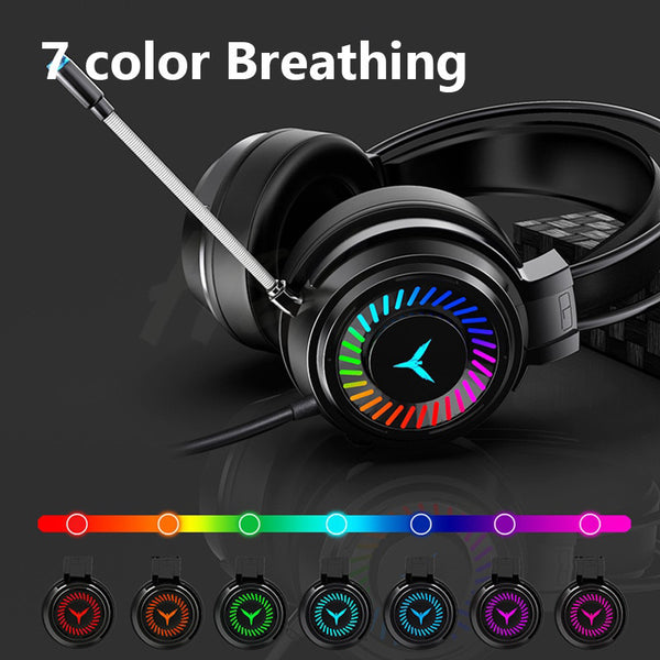 H&A Gaming Headset Surround Stereo Sound Wired USB with Microphone, 7 Color LED