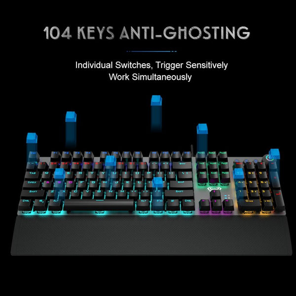 AULA 104 Keys Backlit Gaming Mechanical Keyboard with Wrist Support USB Wired - Anti-Ghost Keys