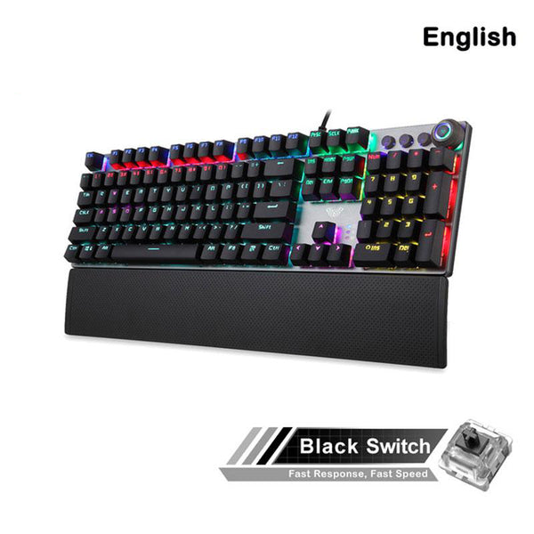 AULA 104 Keys Backlit Gaming Mechanical Keyboard with Wrist Support USB Wired - Black Switch English