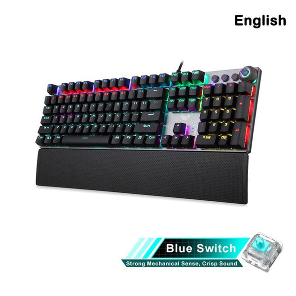 AULA 104 Keys Backlit Gaming Mechanical Keyboard with Wrist Support USB Wired - Blue Switch English