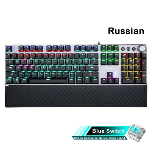 AULA 104 Keys Backlit Gaming Mechanical Keyboard with Wrist Support USB Wired - Blue Switch Russian