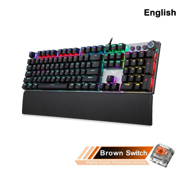 AULA 104 Keys Backlit Gaming Mechanical Keyboard with Wrist Support USB Wired - Brown Switch English