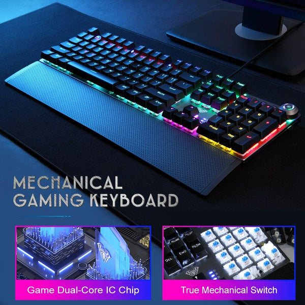 AULA 104 Keys Backlit Gaming Mechanical Keyboard with Wrist Support USB Wired - Gamer