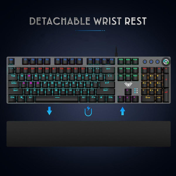 AULA 104 Keys Backlit Gaming Mechanical Keyboard with Wrist Support USB Wired - Wrist Rest