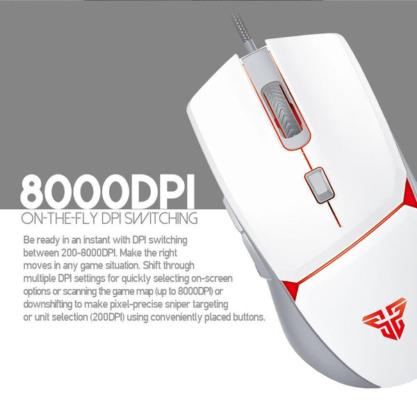 Crypto Wired Optical Gaming Mouse 6 Button Macro, 8000DPI - Black/White Color