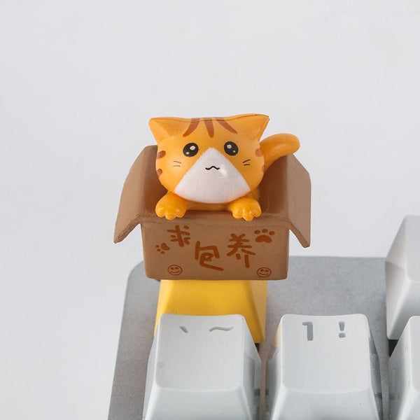 Cute Cat in A Box Design Custom Keyboard Keycaps - Red Cat
