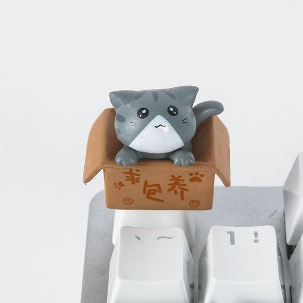 Cute Cat in A Box Design Custom Keyboard Keycaps - Gray Cat