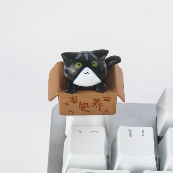 Cute Cat in A Box Design Custom Keyboard Keycaps - Black Cat