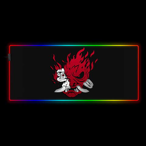 Cyberpunk Samurai Logo Design RGB Illuminated Mouse Pads