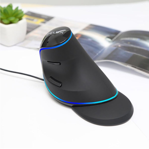 Delux RGB Wired/Wireless Ergonomics Vertical Mouse 6 Buttons, 4000 DPI - Blue Side