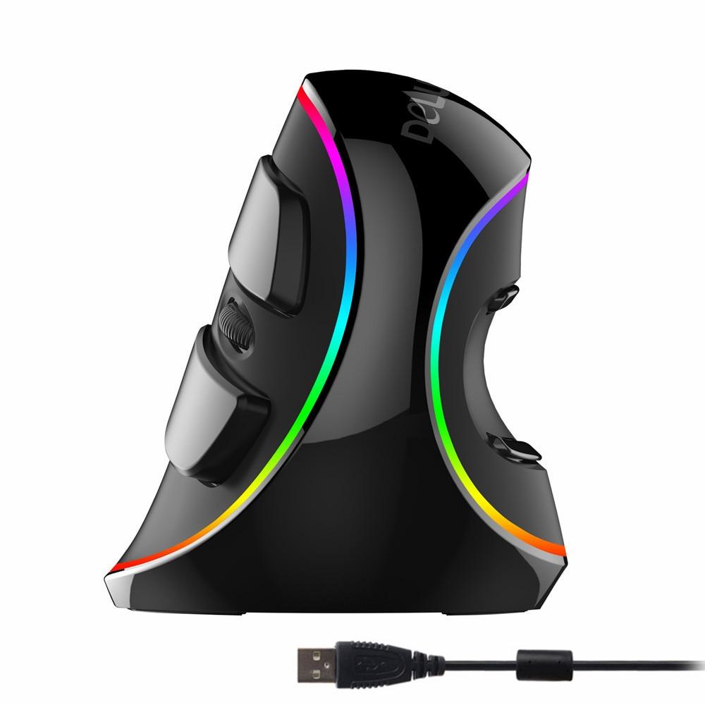 Delux RGB Wired/Wireless Ergonomics Vertical Mouse 6 Buttons, 4000 DPI - RGB Color Wired