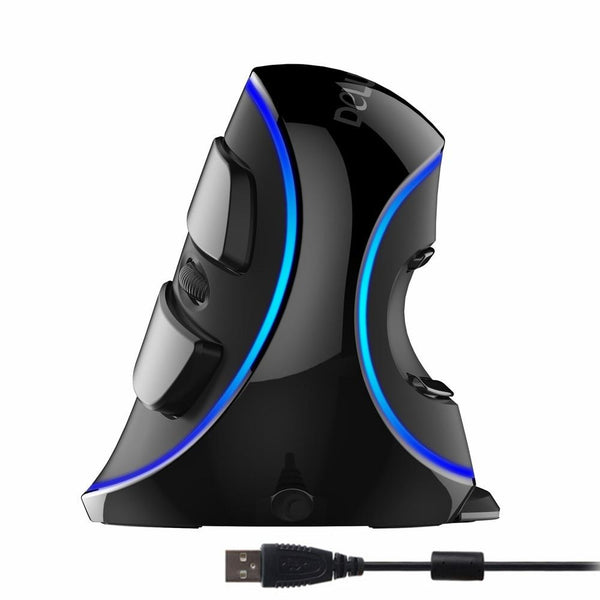 Delux RGB Wired/Wireless Ergonomics Vertical Mouse 6 Buttons, 4000 DPI - Blue Color Wired